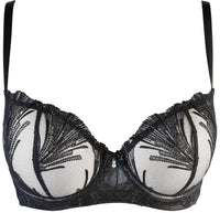 Axami Timeless Shimmering Embroidery Sheer Balconette Bra Black
