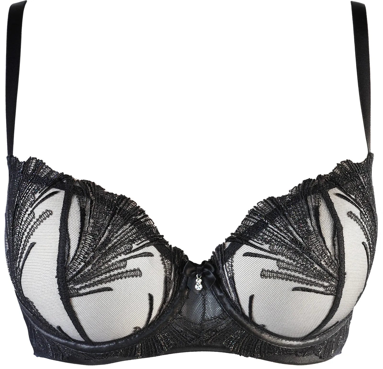 Axami Timeless Shimmering Embroidery Sheer Balconette Bra Black