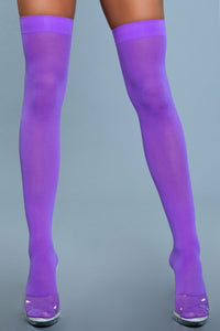 BeWicked Opaque Nylon Thigh Highs Purple