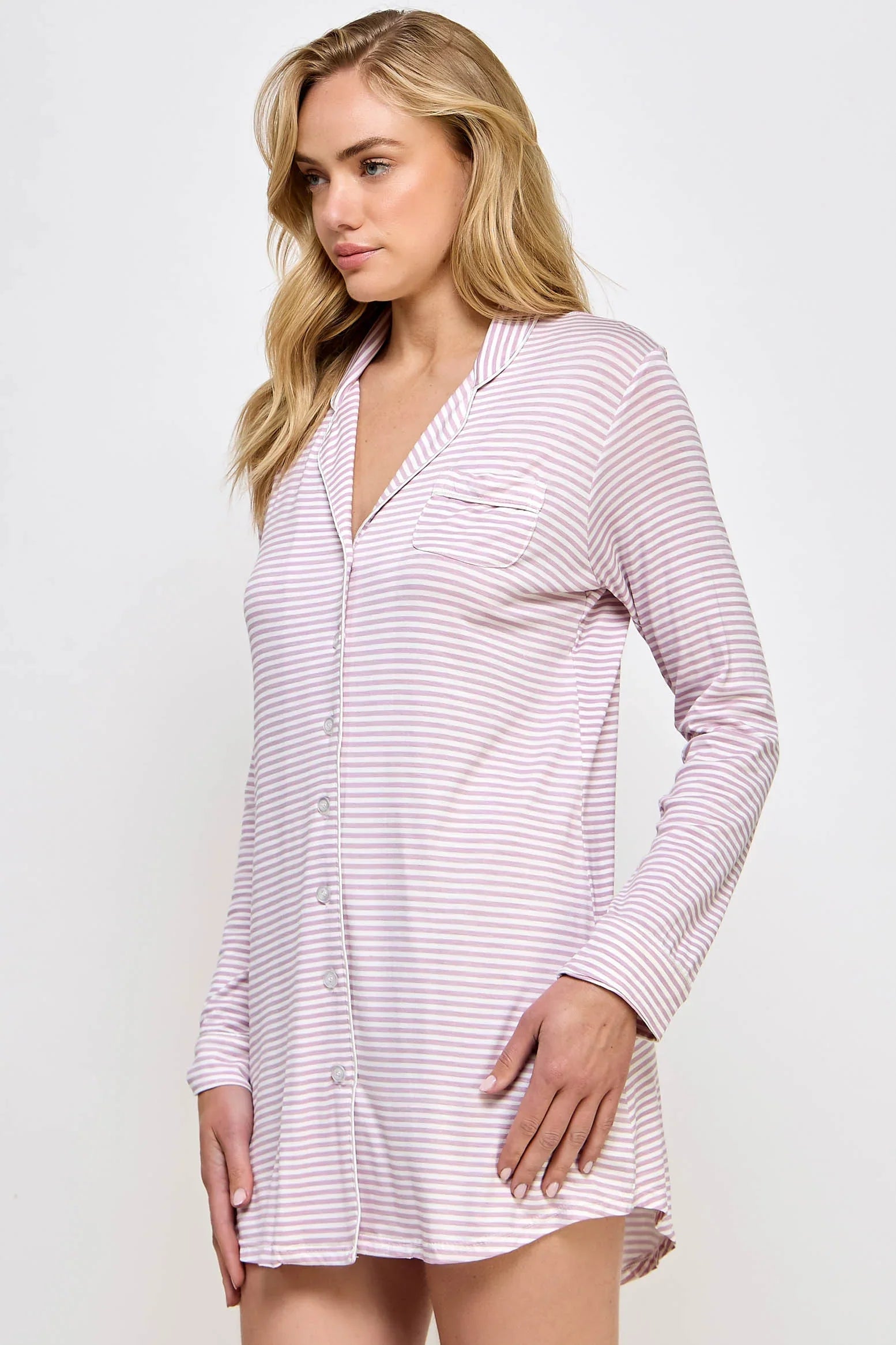 BeWicked Cozy Mahina Sleep Shirt Pink Stripes
