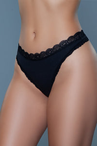 BeWicked Mandy Low Rise Cotton Thong 3 Pack Panties Black White Beige
