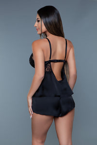 BeWicked Pretty Scalloped Eyelash Lace Satin Cami Set Sienna Set Black