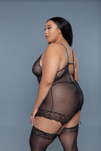 BeWicked Ryder Gartered Chemise Lace Cups Sheer Black