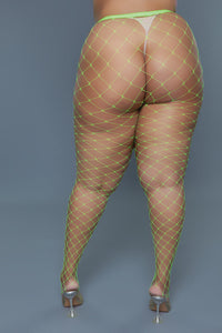 BeWicked Oversized Fishnet Pantyhose Neon Green