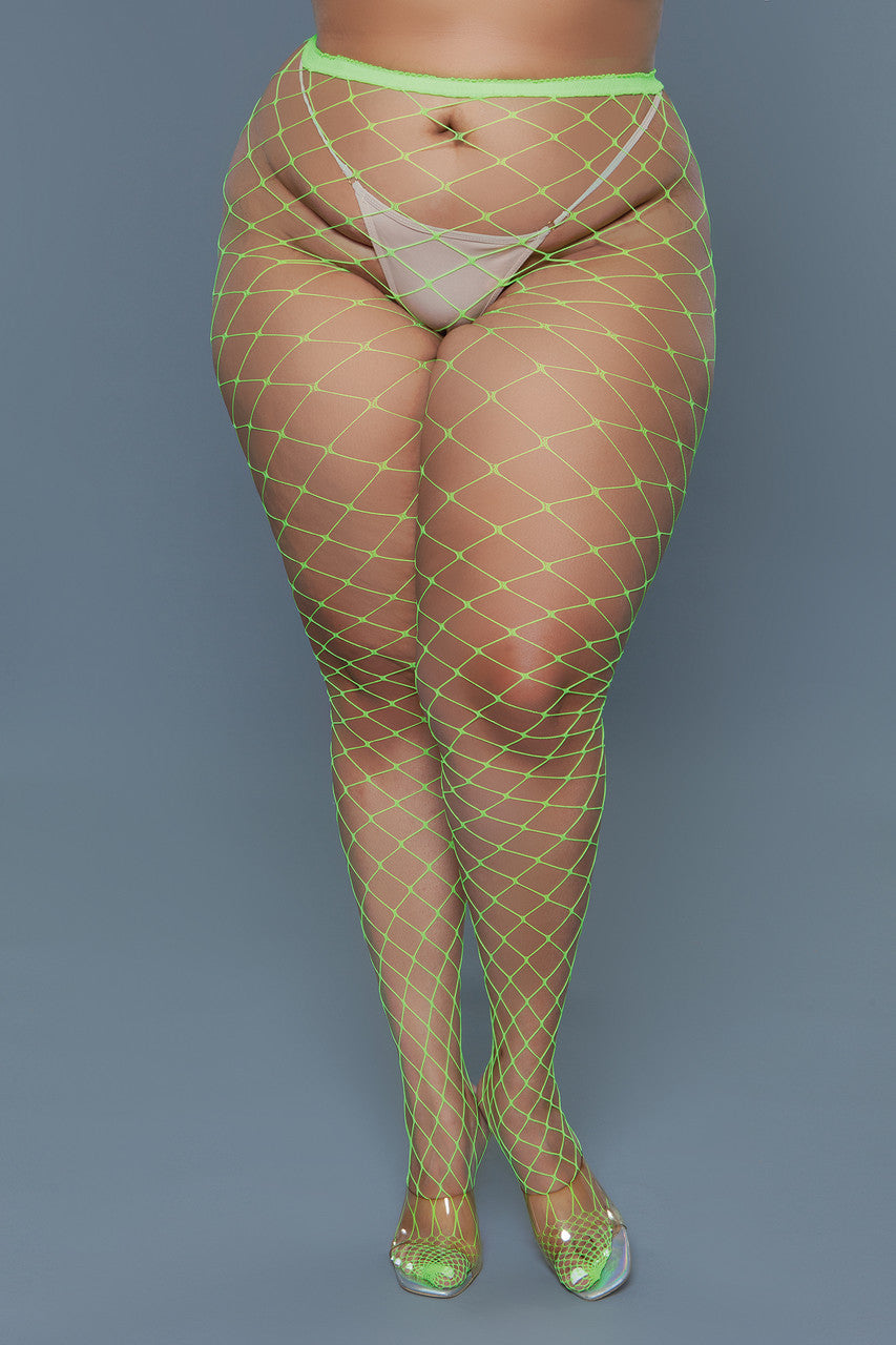 BeWicked Oversized Fishnet Pantyhose Neon Green
