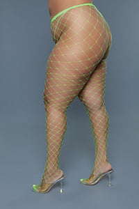 BeWicked Oversized Fishnet Pantyhose Neon Green