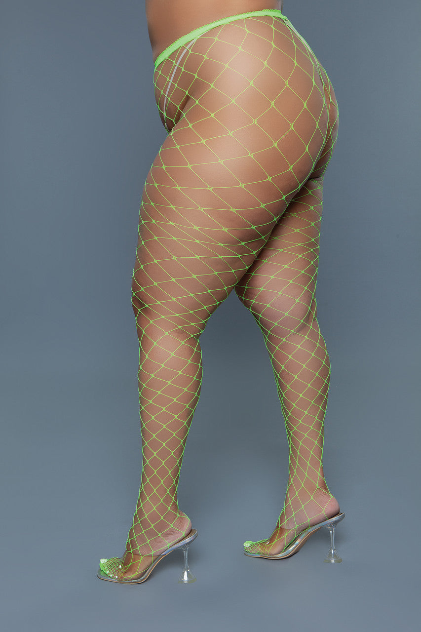 BeWicked Oversized Fishnet Pantyhose Neon Green