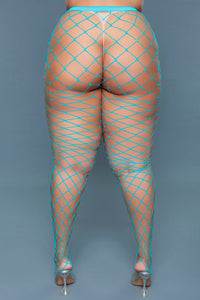 BeWicked Oversized Fishnet Pantyhose Turquoise