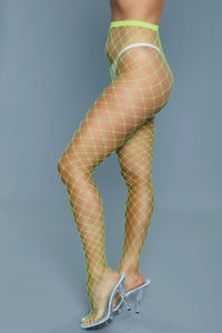 BeWicked Oversized Fishnet Pantyhose Neon Green