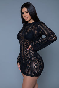 BeWicked Kinsley Mini Dress Coverup Crochet Long Sleeves Black