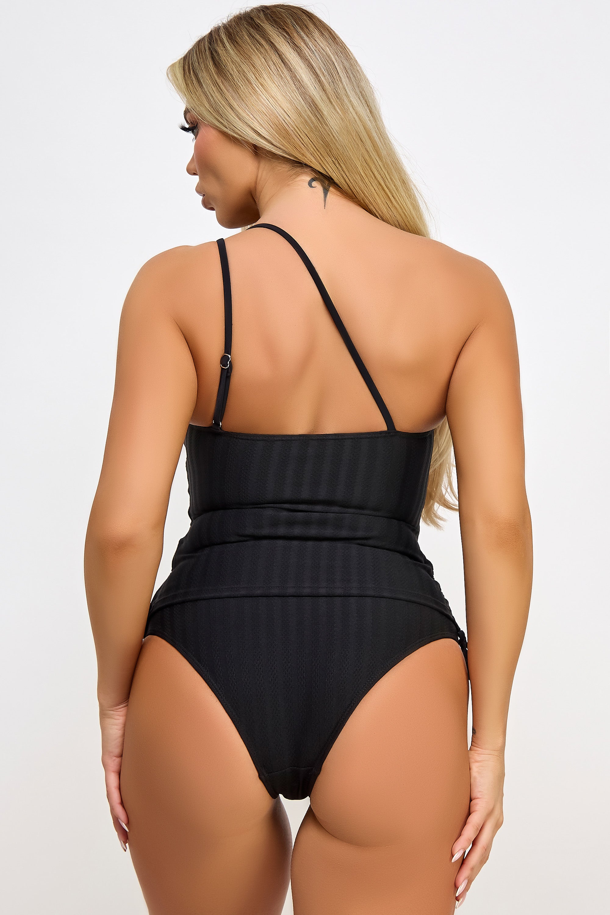 Donna Tankini Set One Shoulder Swimsuit Black