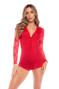 Mapale Lounge Forever For Us Long Sleeve Sleep Romper Red-Rebel Romance