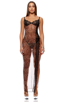Forplay Lingerie Animal Instincts Sheer Mesh and Lace Gown Leopard