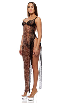 Forplay Lingerie Animal Instincts Sheer Mesh and Lace Gown Leopard