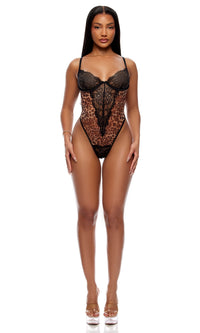 Forplay Lingerie Animal Instincts Sheer Mesh and Lace Teddy Leopard