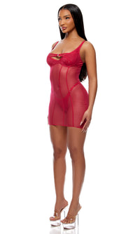 Forplay Lingerie Layers To This Mesh and Knit Chemise Lingerie Set Pink