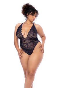 Mapale Plus Size Queen Contemporary Wavy Lace Teddy Midnight Blue-Rebel Romance