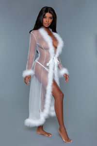 Burlesque BeWicked Marabou Sheer Robe White