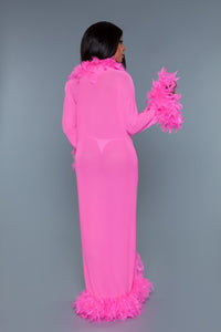 BeWicked Glamour Robe Boa Feather Trim Hot Pink