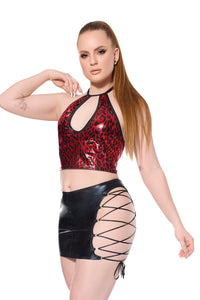 Coquette Darque Lace Up Wet Look Reversible Skirt Black-Rebel Romance