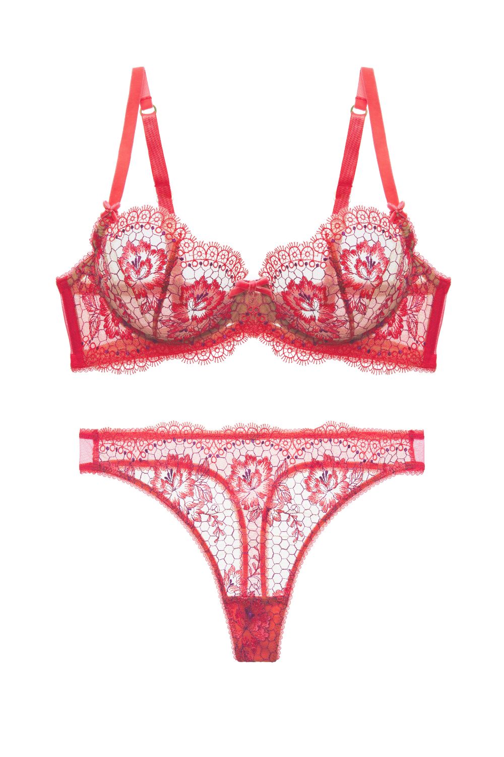 Evelina Unlined Bra and G-String Set Blood Orange