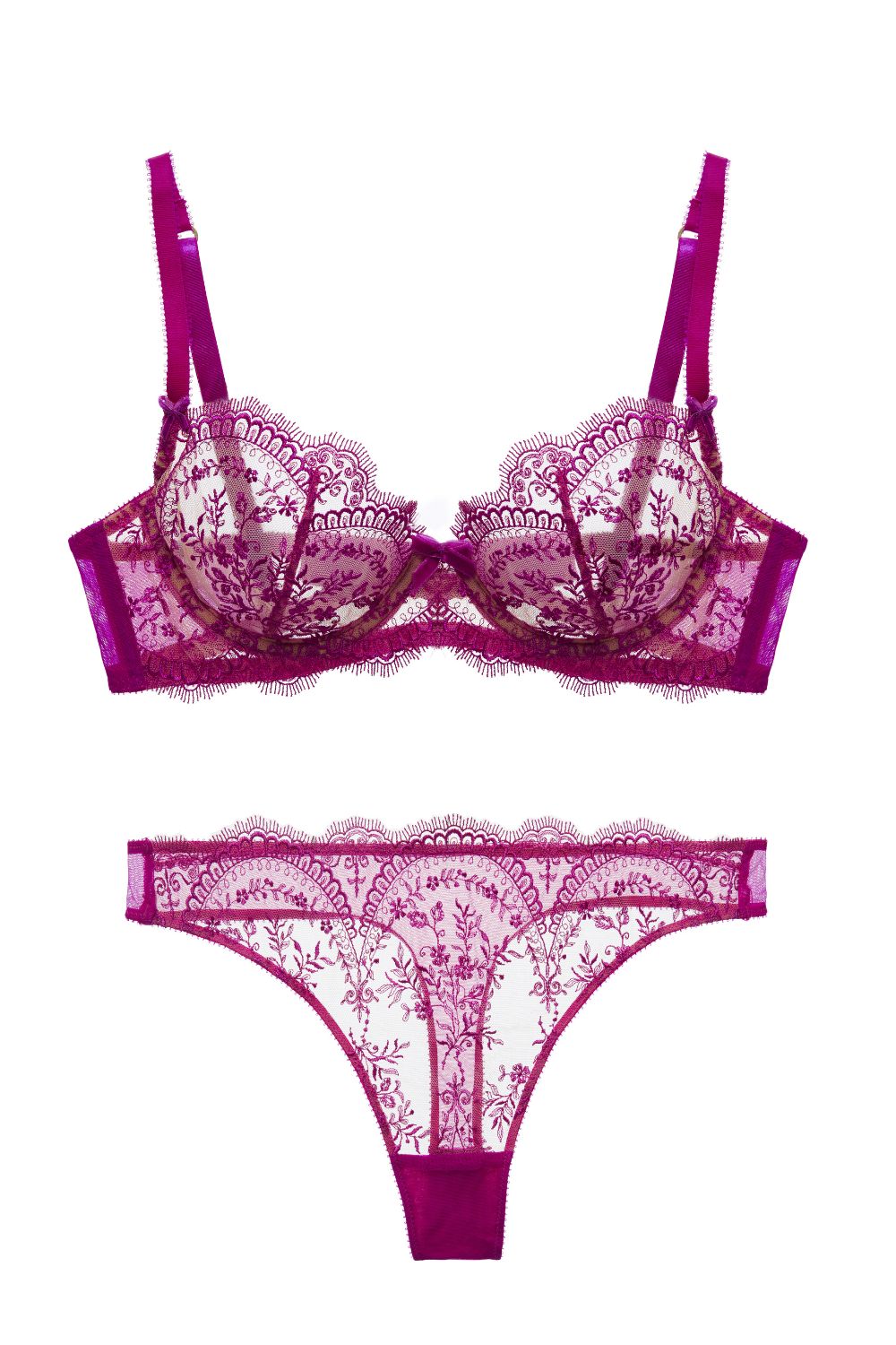Severine Unlined Bra and G-String Set Rubine