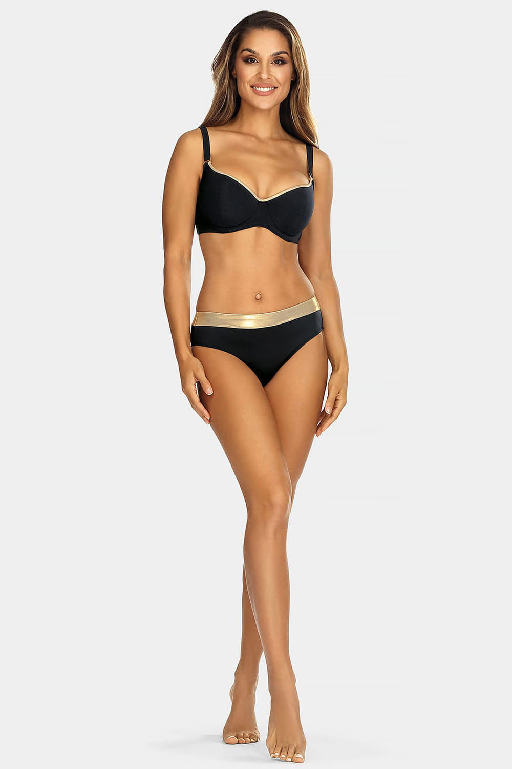 Luxury Swimwear F111 Full Bikini Bottom Black/Gold