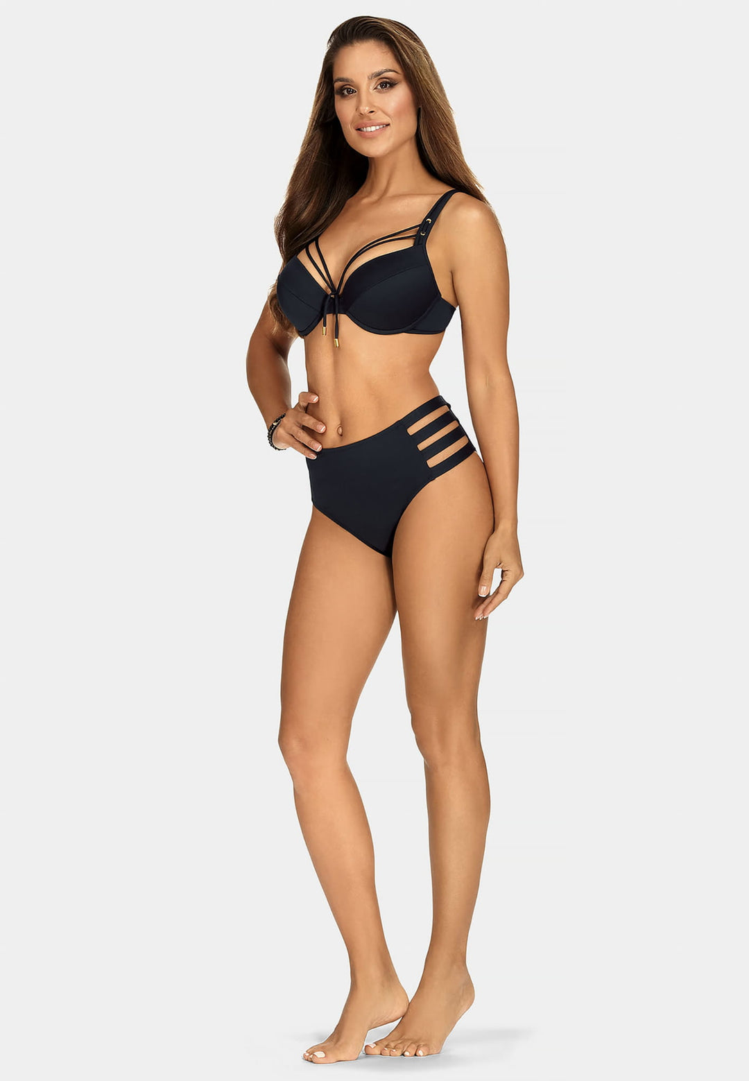 Luxury Swimwear F155 Strappy Push-up Underwire Bikini Top Black