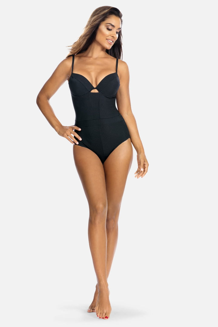 Luxury Swimwear F28B Push-up Underwire One Piece Bikini Body Black