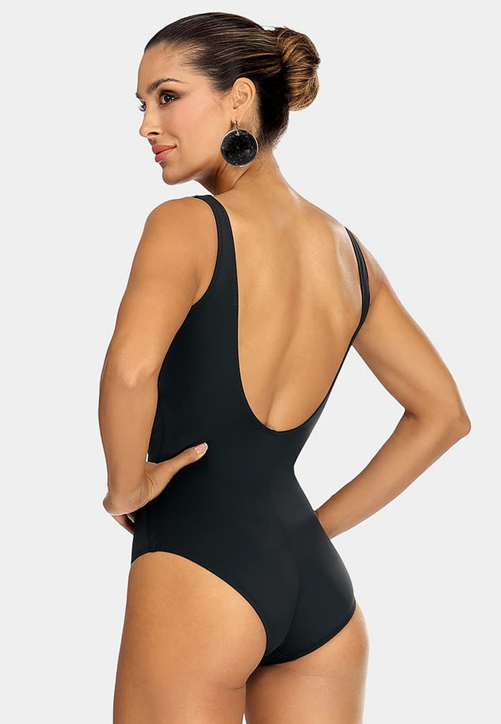 Luxury Swimwear F33B Zipper Front One Piece Swimsuit Black
