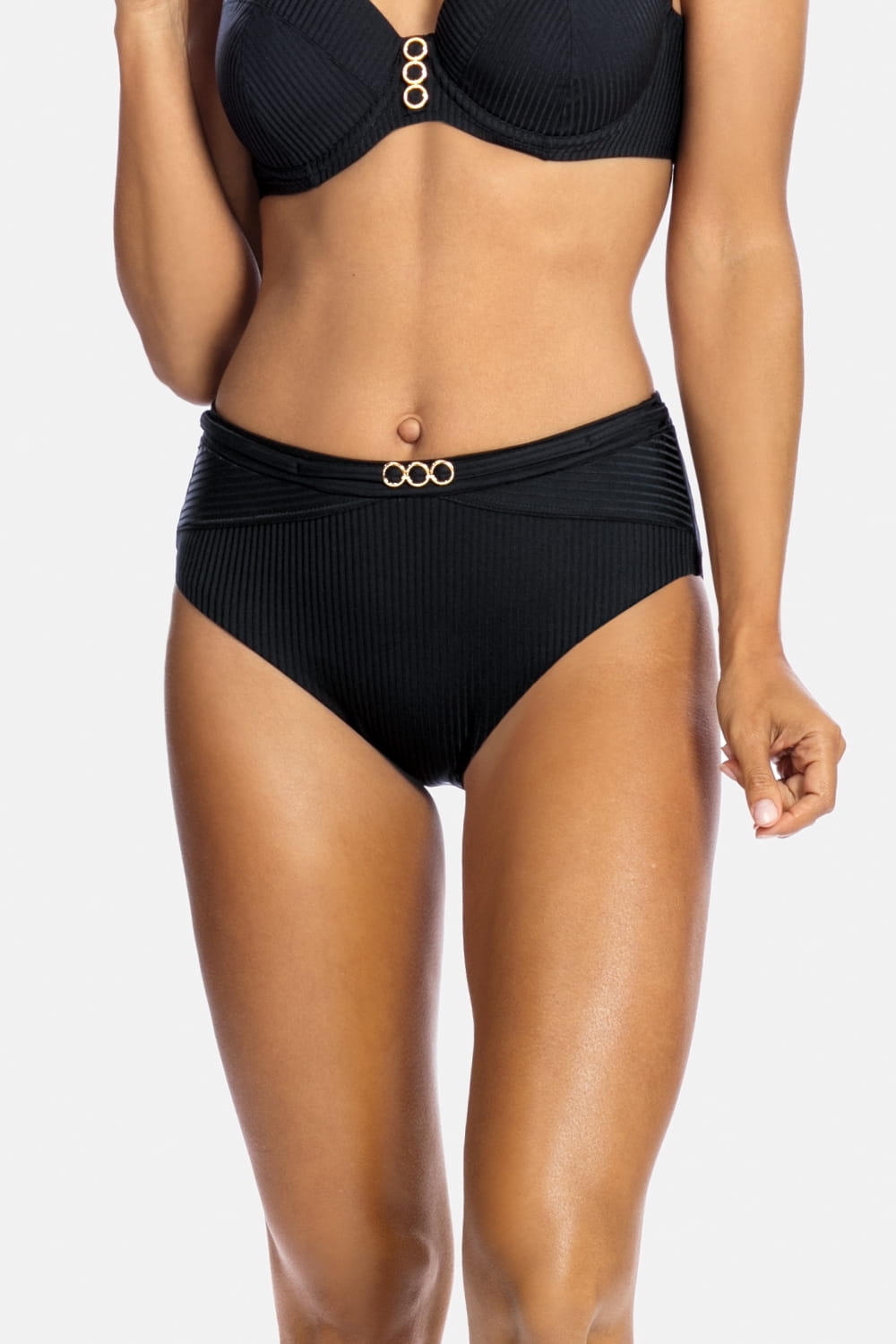 Luxury Swimwear FD04E High Waist Bikini Bottom Black