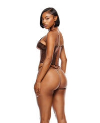 Forplay Liquid Metal Metallic Mesh Bustier Lingerie Set - Copper