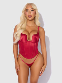 Brigeta Fitted Deep Plunge Push Up Bustier Set Crimson Red