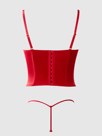 Brigeta Fitted Deep Plunge Push Up Bustier Set Crimson Red