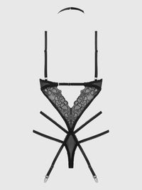 House of Desire Eden Embroidered Lace Teddy Black