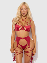 Iryna Silky Micro & Rope Bra Set Crimson Red