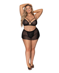 Magic Silk Girl Next Door Strappy Bralette wFlirty Thong Skirt Black
