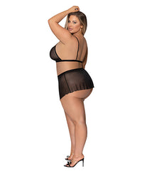 Magic Silk Girl Next Door Strappy Bralette wFlirty Thong Skirt Black