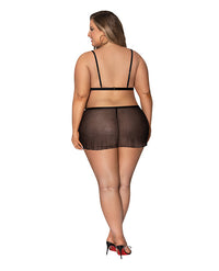 Magic Silk Girl Next Door Strappy Bralette wFlirty Thong Skirt Black