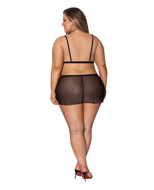 Magic Silk Girl Next Door Strappy Bralette wFlirty Thong Skirt Black