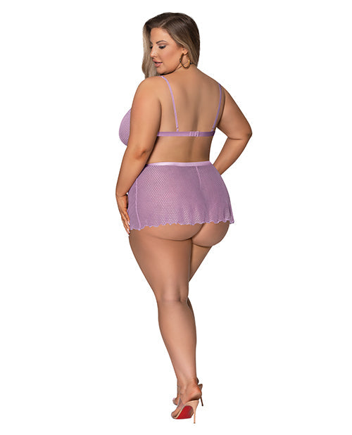 Magic Silk Girl Next Door Strappy Bralette Flirty Thong Skirt Bra Set Lilac