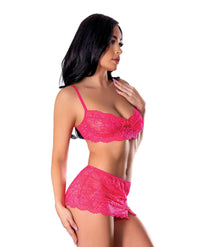 Magic Silk Summer Get It Girl Lace Bra Skirt Thong Set Pink