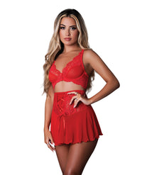 Magic Silk Sugar High Bralette w/ Garter & Panty 3 pc Bra Set - Red