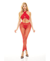 Pink Lipstick Gives You Hell Halter Bra, Pantyhose & G-String Red