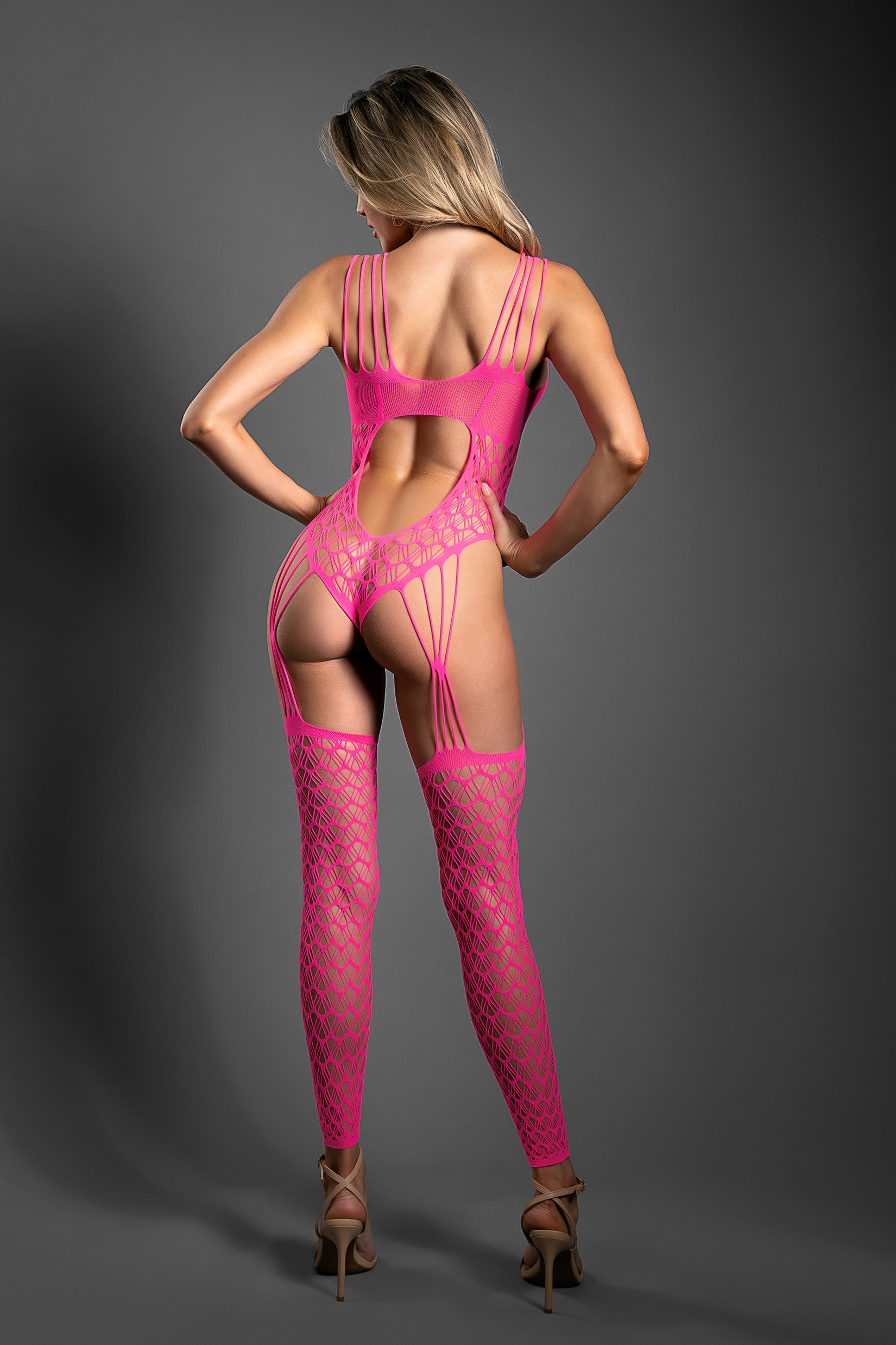 Fantasy Lingerie Sheer Next To You Crotchless Teddy Bodystocking Neon Pink
