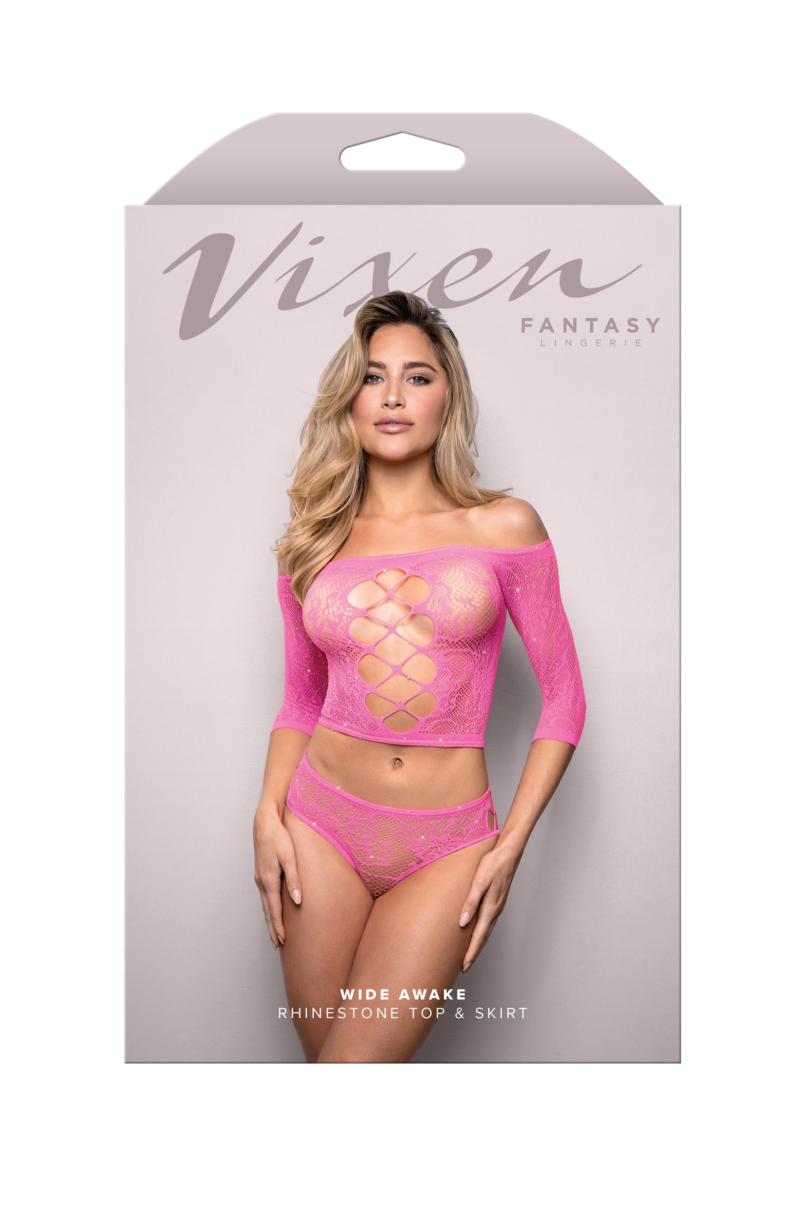 Fantasy Lingerie Vixen Wide Awake Rhinestone Top & Panty Set Pink