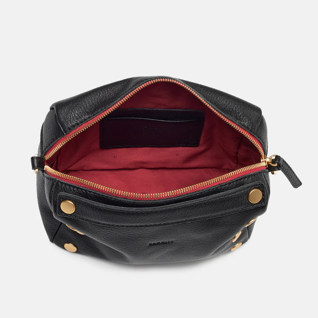 Evan Crossbody Leather Handbag Black/Brushed Gold Red Zip-Hammitt-Rebel Romance