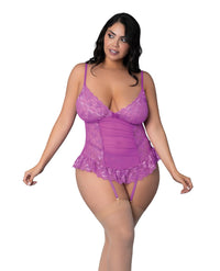Magic Silk Queen Butterfly Fantasies Gathered Corset Cheeky Set Neon Purple