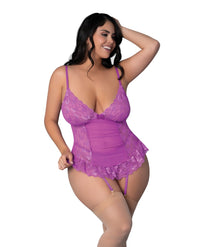 Magic Silk Queen Butterfly Fantasies Gathered Corset Cheeky Set Neon Purple