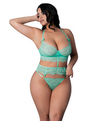 Magic Silk Queen Caribbean Crush Demi Long Line Bra Set Aqua Eyelash Lace